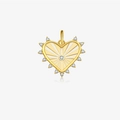 Gold heart pendant with white enamel inlay, radial sunburst lines and tiny diamonds - Gold-Cream Heart