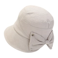 Chic beige bow bucket hat with bubble texture fabric and gold metallic detail - M(56-58cm) / Beige