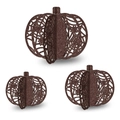 Brown sparkling glitter pumpkin decor set of 3 with intricate cutout floral patterns - 3 Pcs Set / Brown
