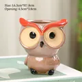 Brown ceramic owl succulent pot with orange brows, 7.8cm height for desk gardening - Style 01