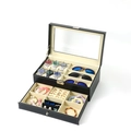 Double-layer black leather jewelry box with glass window and watch display drawer - 6+3 Double Layer Box