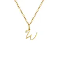 Gold stainless steel letter W necklace with heart detail and classic cable chain - Letter W