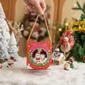 Red Christmas Santa candy gift box with golden handle and festive wreath illustration - 10*10*10cm / Red