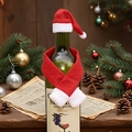 Kit de décoration de bouteille de Noël avec mini bonnet rouge et écharpe tricotée - Ensemble de Housse à Vin en Non-tissé / Rouge/Blanc