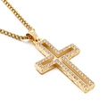 Collier avec pendentif croix évidée dorée sertie de zircons et chaîne box - Pendentif Croix Évidée Or (KP97466)