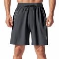 Men's dark grey quick-dry sports shorts with zipper pockets and logo drawstring - S / Dark Gray