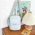 Borsa a tracolla in nylon azzurro con fiocco bianco ricamato e tracolla regolabile - Azzurro