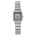 Luxurious silver square quartz watch for women with full rhinestone inlay on dial and band - Silver