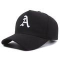Classic black baseball cap with 3D white embroidered A letter in high crown style - Black With White Embroidery