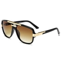Retro pilot sunglasses with black frame, gold accents and brown gradient lenses - Black Frame Gradient Tea Lens