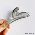 Pince à cheveux cœur en métal argenté avec strass et perles, longueur de 11,5 cm - 116# Cœur d'Argent