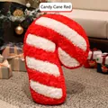 Christmas plush pillow in red and white candy cane shape with soft faux fur texture - Red Candy Cane