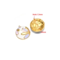 Gold-plated stainless steel flower pendant with white enamel and pink floral details - Round Lotus / 24mm / Purple White