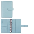Light blue A6 leather notebook with silver 6-ring binder and internal card slots - Snap Style Blue (Cover Only)