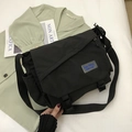 Japanese style black nylon messenger bag with buckle and adjustable strap - Without Pendant / Black