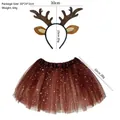 Detail view of reindeer headband with brown antlers and star-patterned tulle skirt dimensions - Spotted Antler And Skirt Set