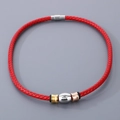 Rotes geflochtenes Lederarmband mit Magnetverschluss und Gold-, Silber- und Roségoldperlen - Stil A Halskette (KN282873-TXH) / Rot