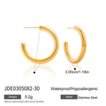 30mm golden stainless steel C-shaped hoop earrings with hypoallergenic waterproof finish - 3.00cm / Gold