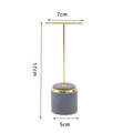 Detail view of gold metal jewelry stand with grey velvet base and 17cm height dimensions - T-Shape Display / Gray