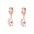 Luxury rose gold titanium evil eye hoop earrings with a small blue gemstone drop - Rose Gold