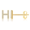 Macro detail of gold-plated S925 sterling silver H-letter earrings with pavé zircon stones - Gold H