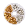 DIY jewelry making kit with lobster clasps and jump rings in a 6-grid round storage case - Gold/Silver (Clasps+Cord Ends+Rings Set)