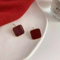 French vintage dark red square stud earrings with elegant gold trim for women - Burgundy