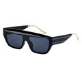 Modern square black sunglasses with wide frames and sleek gold metal temples - C1 Black Gold Full Gray