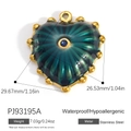 Teal enamel heart pendant in 18k gold plated stainless steel with blue gemstone center - Dark Green Heart Pendant PJ93195A
