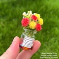 Miniature glass vase with colorful glowing artificial flowers for desktop decor - [Luminous Stone] Red + Yellow Vase