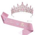 Set de tiara de strass rosa y banda brillante Mom to Be para fiestas de baby shower - Juego de Banda de Purpurina Mum to Be