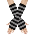 Unisex striped knitted arm warmers in grey and black with a fingerless sleeve design - One Size / Black & Gray Stripes