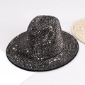 Classic black jazz fedora hat fully covered in shimmering dark charcoal rhinestones - M (56-58cm) / Grey Rhinestone
