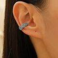 Chic silver cuff earring with blue gemstones and white pavé crystals for non-pierced ears - Blue Zirconia Ear Cuff (2928)