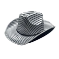 Detail of silver checkered cowboy hat with metallic disco finish and black trim binding - One Size / Silver Without Rope