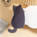 Detail of grey plush cat pencil case showing soft texture and 3D ears on a cozy desk - Gray
