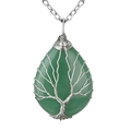 Silver tree of life necklace featuring a green teardrop-shaped natural crystal stone - Green Aventurine Silver