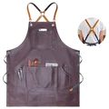 Grembiule in pelle PU marrone scuro impermeabile con tasche e cinghie incrociate - Tracolla in metà tessuto e metà pelle / Marrone