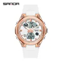 SAMDA white silicone sports watch with rose gold metal bezel and dual display - 6067 White Rose Gold Women's