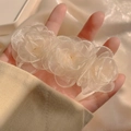 Elegant champagne organza camellia hair clip set with three handcrafted floral blossoms - Champagne