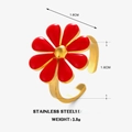 Gouden roestvrijstalen open ring met een rood geëmailleerd bloemontwerp van 1,8cm - Bloemenring / Rood