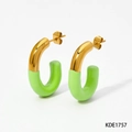 Minimalist C-shaped hoop earrings with gold finish and bright green enamel detail - Lime Green Style (KDE1757)