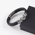 Bracelet pour homme en cuir tressé noir avec nœud d'infini et fermoir magnétique - Nouvel Acier Inoxydable Gravé / Noir