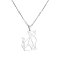 Minimalist silver geometric cat pendant necklace in stainless steel on white background - Geometric Cat / Silver