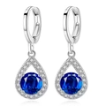 S925 Sterling Silver drop earrings with round blue gemstone and white zircon accents - Blue Diamond Teardrop Earrings Led-90
