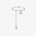 S925 sterling silver chain ring with blue zircon and teardrop opal pendant - Platinum - Fish Water Drop Dangle (MMR374)