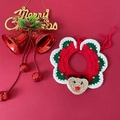 Handmade crochet Christmas reindeer pet collar in festive red green and white knit - Knitted Christmas Reindeer