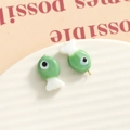 Cute green and white 3D fish charm pendants with glossy glaze and metal rings for DIY - 3D Color Matching Fish / Tender Green and White