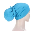 Lake blue high-elasticity turban hat for women featuring a stylish back pleated design - Lake Blue