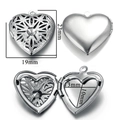Silver stainless steel heart locket with embossed floral patterns and exact dimensions - A65-Hollow Pattern